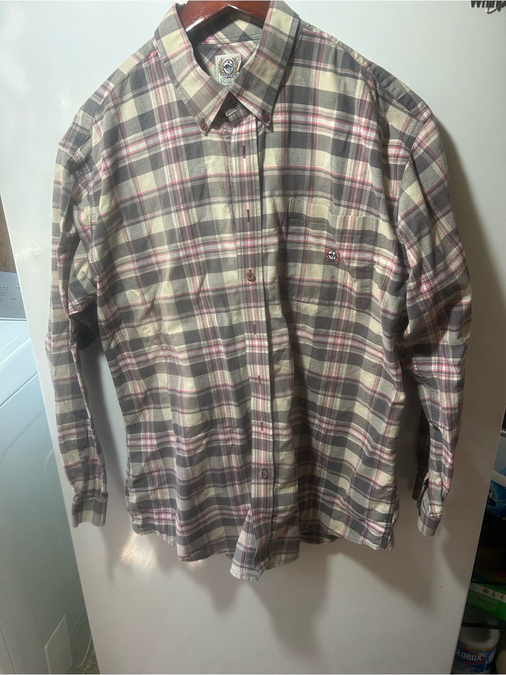 Cinch Men's Plaid Button-Down Shirt - Beige, Gray & Pink